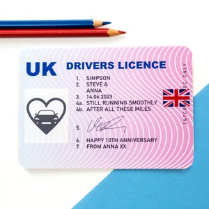 Personalised Driving Licence Anniversary Card, Custom Anniversary Card, Personalised Anniversary Card, Personalised Drivers Licence Card image 2