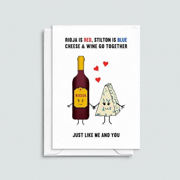 Funny Cheese & Wine Valentine's Card, Wine Valentine's Card, Cheese Valentine's Card, Funny Valentine's Card