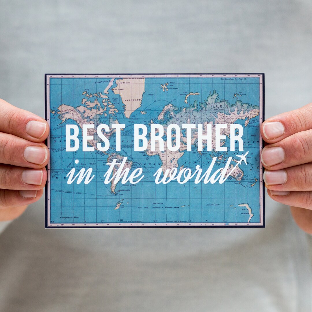 Best Brother in the World Card, World Map Card for Brother, Brother Birthday Card, Brother Card