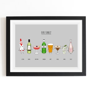 Personalised Family As Drinks Print, Illustrated Family Portrait, Family Illustration, Gift for Family