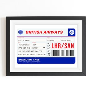 Personalised Boarding Pass Print, Personalised Wedding Gift, Wedding Print, Anniversary Gift, Personalised Gift, Travel Quote, Travel Print