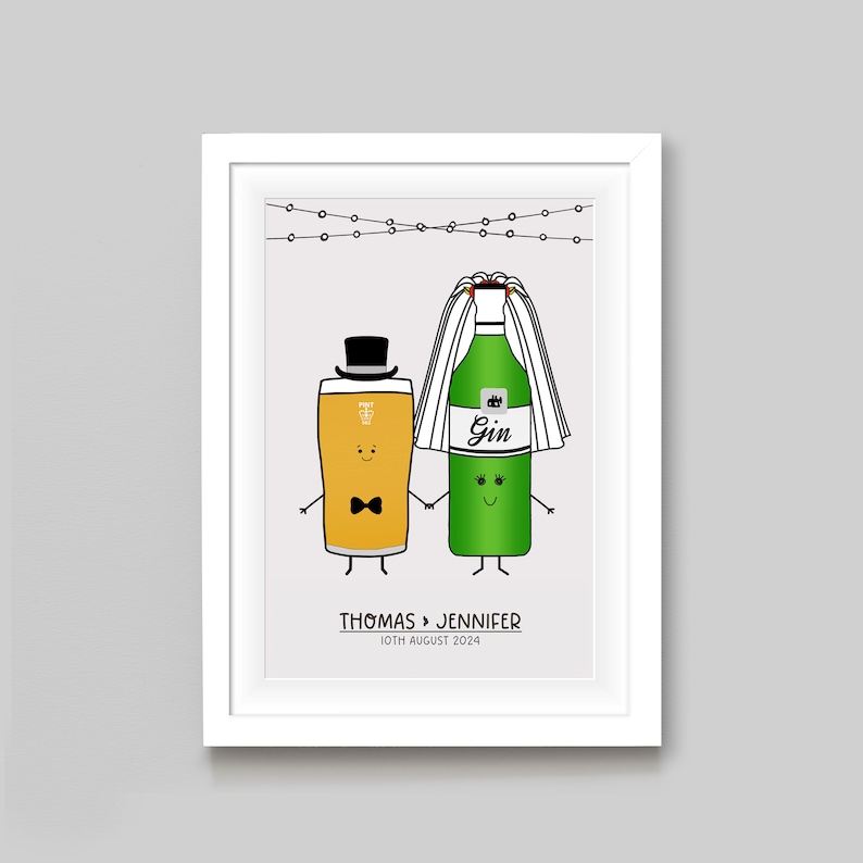 Personalised Bride & Groom Print, Personalised Drinks Print, Personalised Wedding Gift, Wedding Print, Wedding Present, Gift for Wedding image 2
