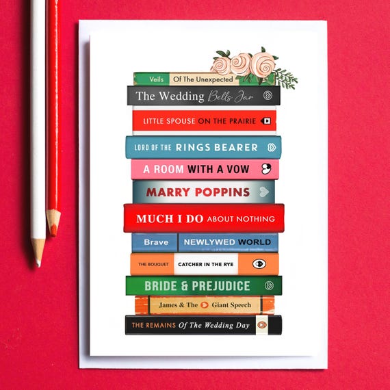 Funny Wedding Card For Book Lovers, Literary Card for Bride & Groom, Funny Wedding Day Card, Books Wedding Card, Bookish Wedding