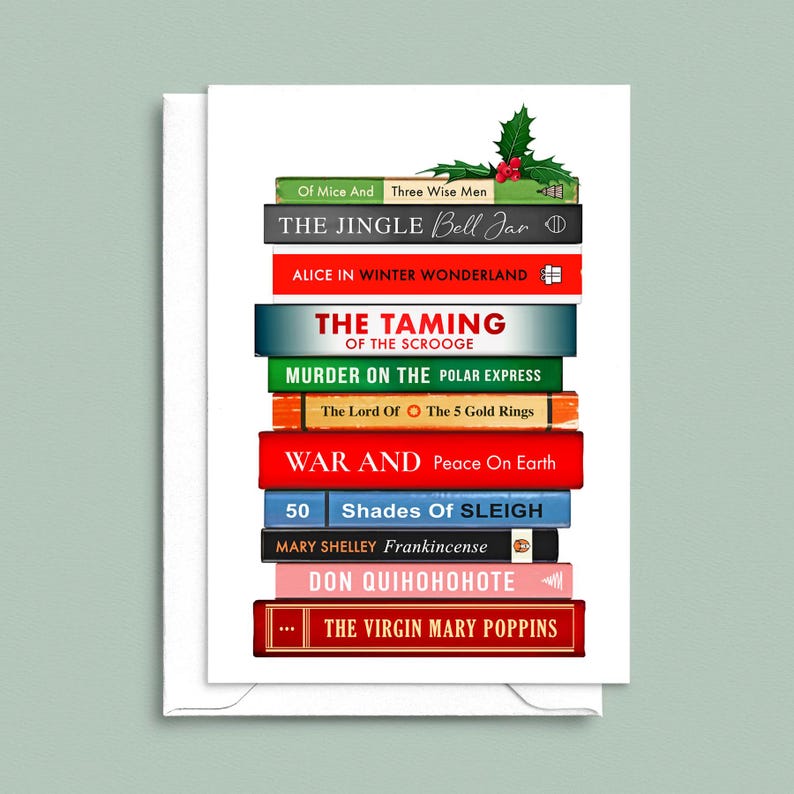 Funny Book Themed Christmas Card, Literary Puns Christmas Card, Bookish Holiday Card image 5