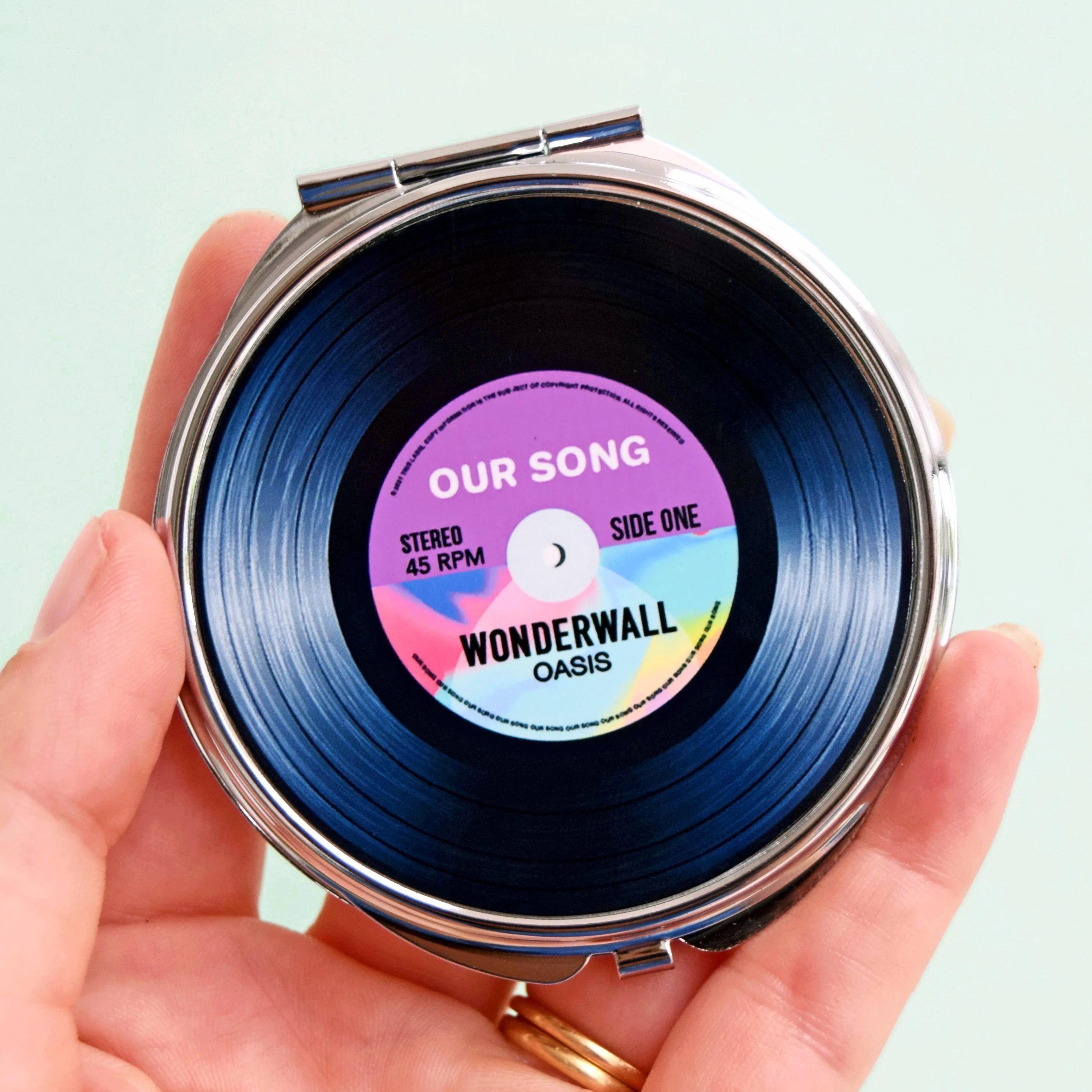 Personalised Compact Mirror, 'Our Song' Compact Mirror, Compact Make Up Mirror, Gift for Girlfriend, Vinyl Record Lover Gift, Gift for Wife