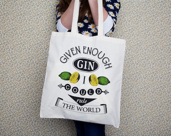 Tote Bag, Gin, Shopping Bag, Gin Quote Tote Bag, Shopper, Typographic Tote Bag, Shopping Tote, Quote Tote Bag, Gin Gift, Gin Lover, Gift