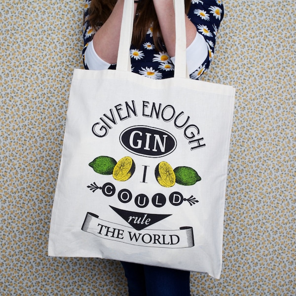 Tote Bag, Gin, Shopping Bag, Gin Quote Tote Bag, Shopper, Typographic Tote Bag, Shopping Tote, Quote Tote Bag, Gin Gift, Gin Lover, Gift