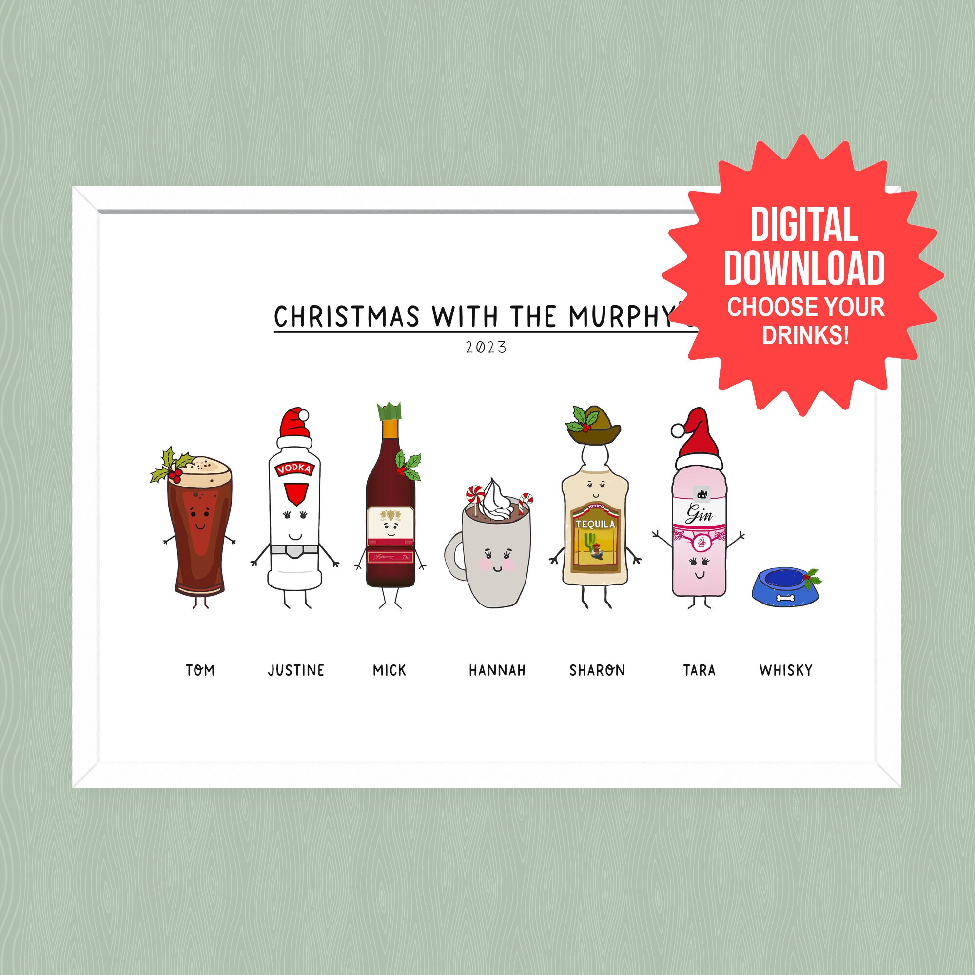 DIGITAL DOWNLOAD Personalised 'Christmas With' Print, Personalised Drinks,  Gift Download, Christmas Printable, Christmas Print At Home Gift