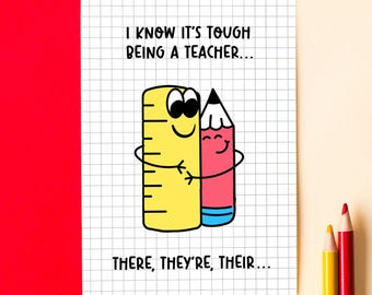 Funny Thank You Teacher Card, Teaching Assistant Card, Funny Grammar Card for Teacher, End Of Term, Card for Teacher, Teaching Assistant
