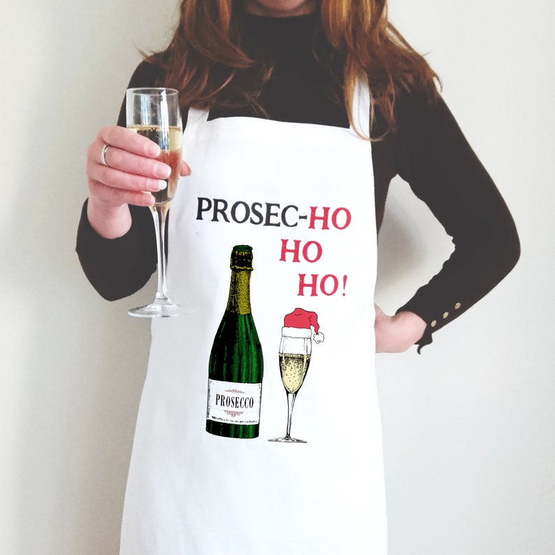 Prosec ho ho ho Christmas Apron, Prosecco Apron, Apron, Christmas Gift, Christmas Apron, Prosecco Gift, Stocking Filler, Xmas, Holiday Apron image 2