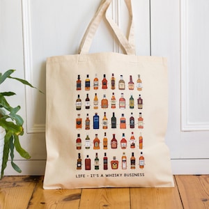 Illustrated Whisky Tote Bag, Whisky Shopping Bag, Reusable Shopping Bag, Gift for Gin Lover, Gin Gift for Her