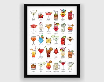 Cocktail Collection Print, Cocktail Print, Cocktail Wall Art, Cocktail Drink Gift, Cocktail Illustrations, Cocktail Poster, Cocktail Lover