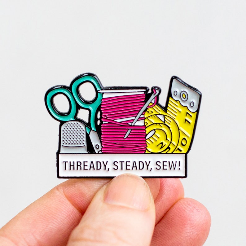 Gift Ideas for Quilters: sewing themed enamel pin