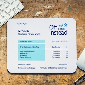 Personalised Mouse Mat Gift for Teacher, Personalised Teacher Report, Personalised End of Term Gift