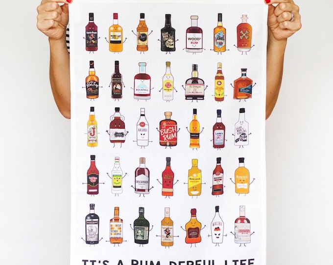 Rum Collection Tea Towel, Rum Lover Gift,  Rum Kitchen Towel, Rum Collection, Funny Tea Towel, Rum Illustration, Rum Gift For Friend