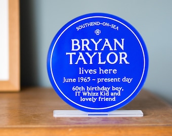 Personalised Blue Heritage Acrylic Plaque, Freestanding Replica Blue Plaque, Custom Blue Plaque, Acrylic Freestanding Sign, Funny Desk Gift