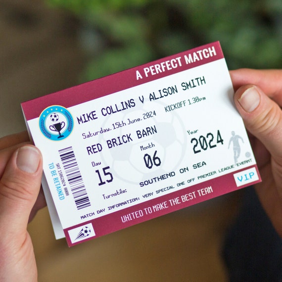 Personalised Football Wedding Card, Custom Wedding Card, Football Ticket Wedding Card, Football Team Wedding Card, Personalised Wedding Card
