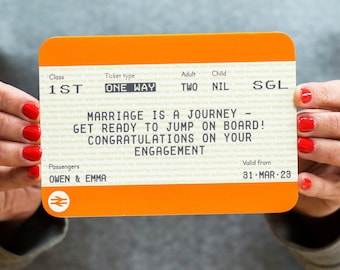 Tarjeta de compromiso personalizada, tarjeta de billete de tren personalizada