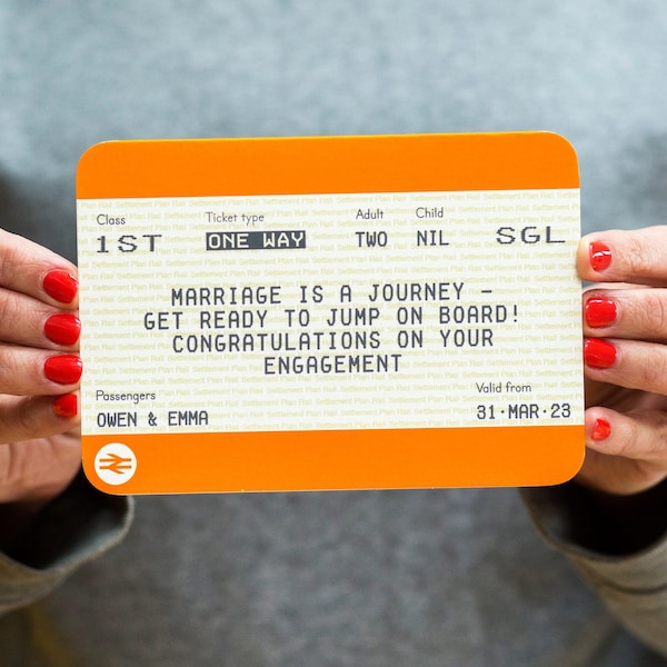 Personalised Engagement Card, Personalised Train Ticket Card