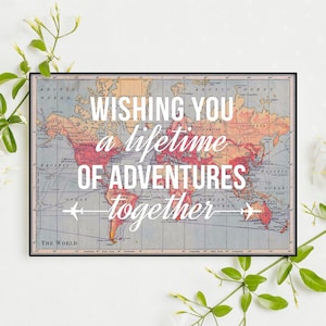 World Map Wedding Card, Card for Bride and Groom, Travel Wedding Card, Congratulations Card, Mr and Mrs Card, Wedding Day Card, Happy Couple