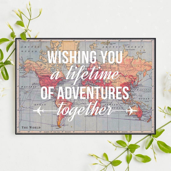 World Map Wedding Card, Card for Bride and Groom, Travel Wedding Card, Congratulations Card, Mr and Mrs Card, Wedding Day Card, Happy Couple