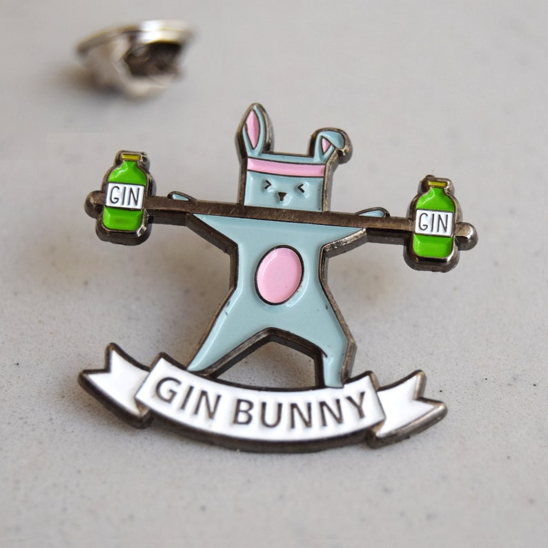 Gin Bunny Enamel Pin Badge, Gin Pin, Enamel Pin, Enamel Badge, Gin Badge, Gin Gift, Gin not Gym, Gin Brooch, Gym & Tonic, Gift for Friend image 3