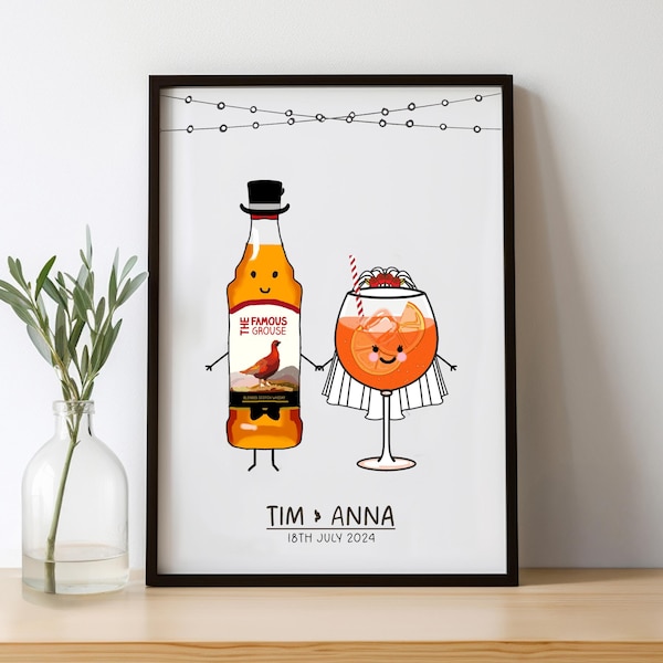 Personalised Bride & Groom Print, Personalised Drinks Print, Personalised Wedding Gift, Wedding Print, Wedding Present, Gift for Wedding