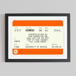 Personalised Graduation Print, Personalised Graduation Gift, Personalised Gift for Graduate, Personalised Train Ticket, Graduate Gift