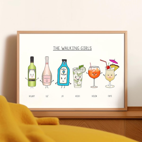 Personalised Friends as Favourite Drinks Print, Custom Alcohol Print, Personalised Friendship Print