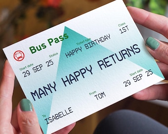Personalised Bus Ticket Birthday Card, Custom Birthday Card, Personalised Birthday Card, Personalised Bus Ticket, Greeting Card
