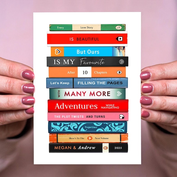 Personalised Books Anniversary Card, Custom Anniversary Card For Book Lovers, Literary Personalised Anniversary Card