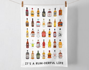 Rum Collection Tea Towel, Rum Gift, Rum Lover, Rum Kitchen Towel, Rum Montage, Rum Collection, Rum Lover Gift, Rum Illustration, Rum Decor