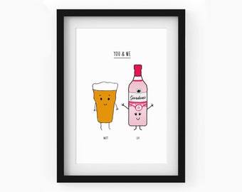 Personalised Drinks Print, Gift for Couple, Personalised Engagement Gift, Personalised Anniversary Gift, Couples Gift, Best Friend Gift