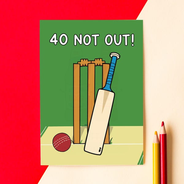 Funny Cricket 40th Birthday Card, 40 Birthday Card For Cricket Lover, Sport 40th Birthday Card
