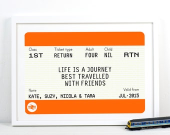 Personalised Friend Gift, Personalised Train Ticket, Friendship Quote, Best Friend Gift, Journey Quote, Friend Print, Friend Quote, Quote