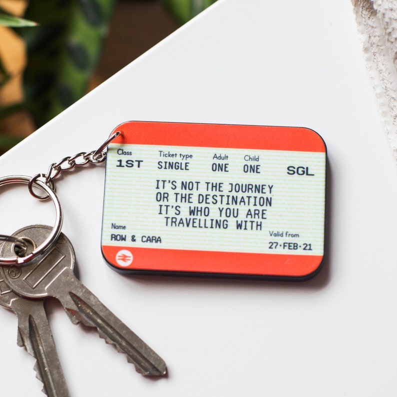 Personalised Keyring, Train Ticket, Keychain, Personalised Valentine's Gift, Valentine's Day, Anniversary Gift, Travel Quote, Love Quote image 4