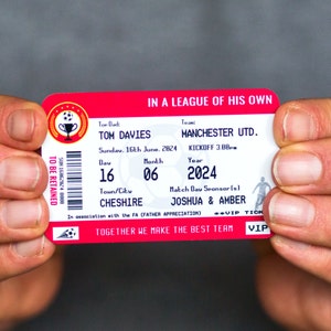 Personalised Football Ticket Wallet Insert For Dad, Wallet Keepsake For Dad, Personalised Football Father&#39;s Day Gift, Custom Football Ticket