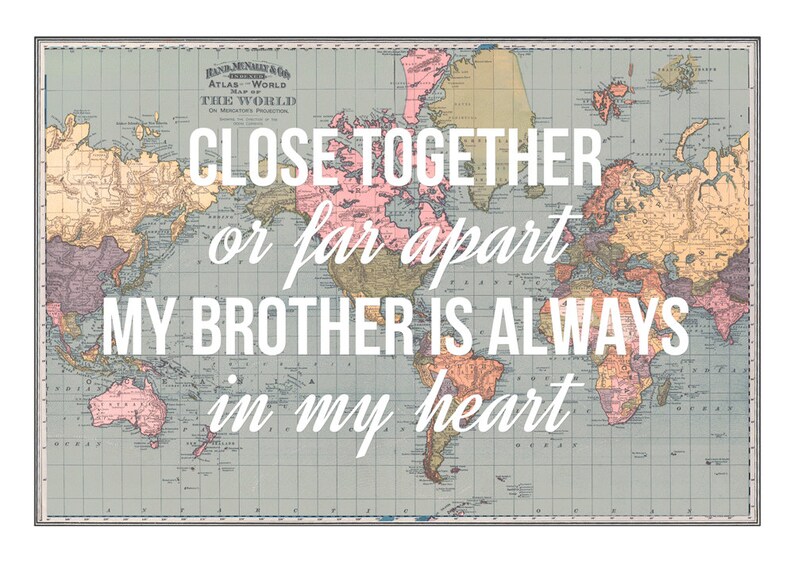 Brothers Print Long Distance World Map Print Gift for | Etsy