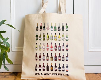 Illustrated Wine Tote Bag, Wine Shopping Bag, Reusable Shopping Bag, Wine Pun, Wine Lover Gift, Wine Gift for Her, Wine Illustration