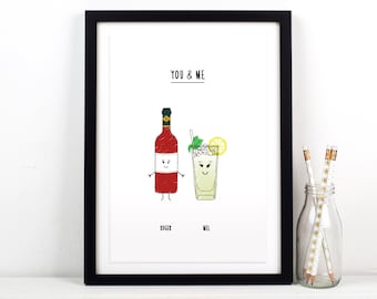 Personalised Drinks Print, Gift for Couple, Personalised Engagement Gift, Personalised Anniversary Gift, Couples Gift, Best Friend Gift