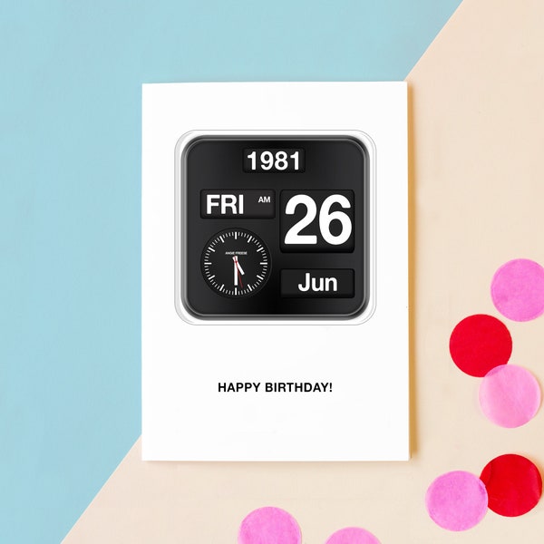 Personalised Birthday Card, Custom Birthday Card, Personalised Flip Clock Birthday Card, Minimalist Birthday Card