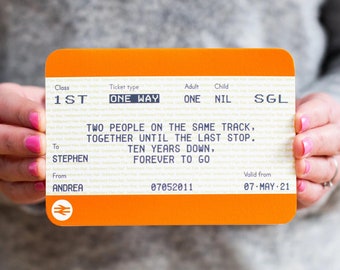 Personalised Train Ticket Anniversary Card, Custom Anniversary Card, Personalised Anniversary Card, Personalised Train Ticket