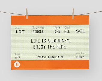 Train Ticket Tea Towel, National Rail Kitchen Towel, Travel Quote, Travel Themed Gift, Train Ticket Gift