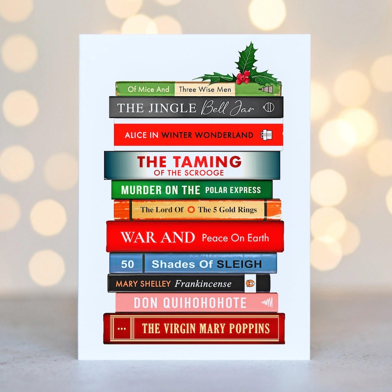 Funny Book Themed Christmas Card, Literary Puns Christmas Card, Bookish Holiday Card image 1