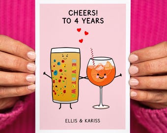 Personalised Anniversary Card with Couples Favourite Drinks , Custom Anniversary Card 'Cheers to the Years'