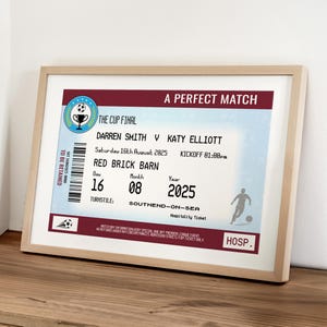 Personalised Football Ticket Print, Wedding Print, Personalised Football Print, Personalised Wedding Gift, Personalised Soccer Ticket