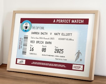Personalised Football Ticket Print, Wedding Print, Personalised Football Print, Personalised Wedding Gift, Personalised Soccer Ticket