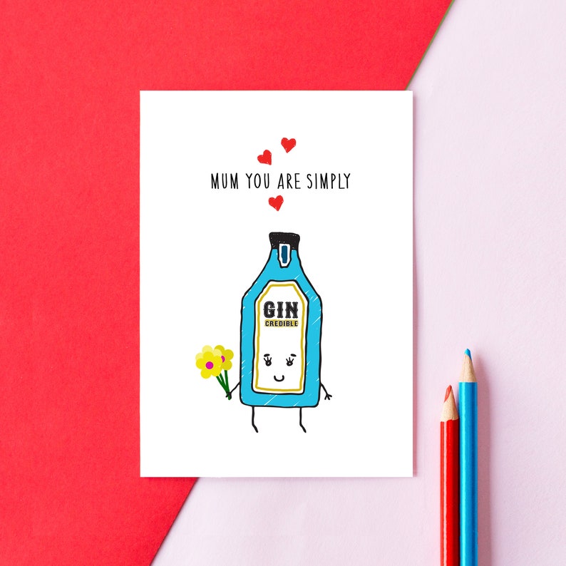 Funny Mother's Day Card, Gin Card, Gin, Mothers Day Card, Mothers Day, Mum, Illustration, Gin & Tonic, Gin Mother's Day Card, Card for Mum image 1