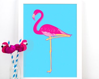 Flamingo Print, Art Print, Pink Flamingo, Tropical, Neon Print, Flamingo Art, Flamingo Poster, Flamingo Wall Art, Bright, Tropical Wall Art