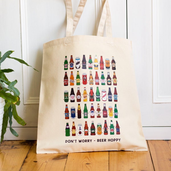 Illustrated Beer Tote Bag, Beer Shopping Bag, Reusable Shopping Bag, Beer Pun, Beer Lover Gift, Beer Gift For Her, Beer Illustration